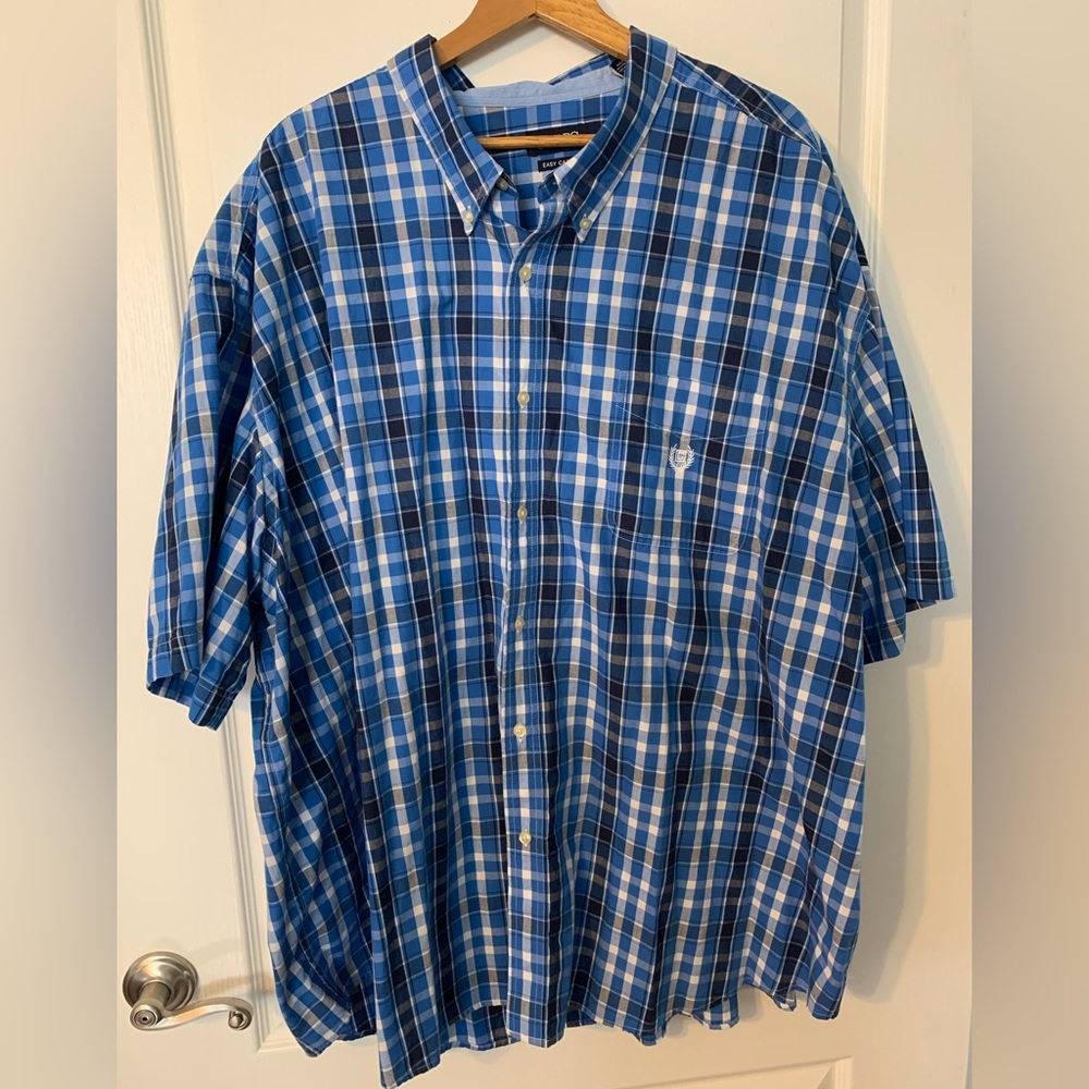 Chaps Big & Tall Blue and White Plaid Casual Shirt
